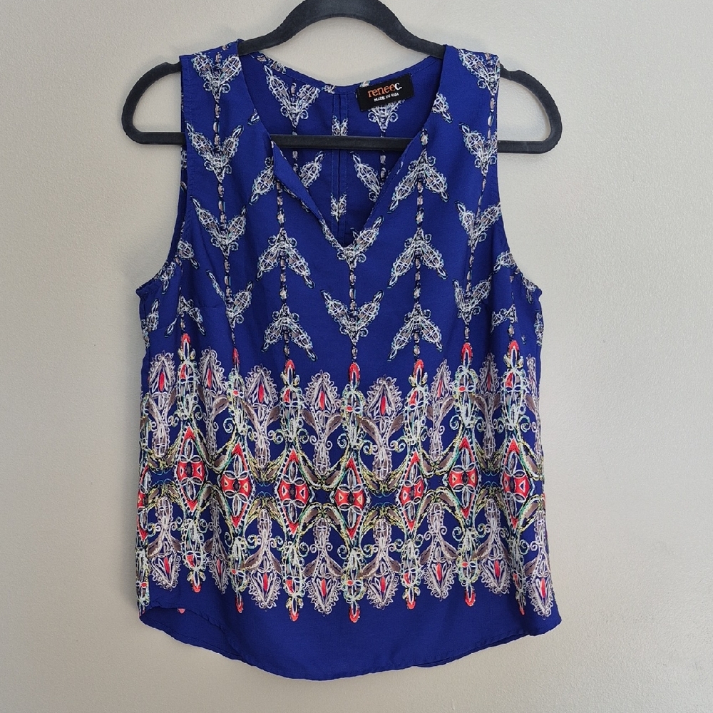 Merona Royal Blue Patterned Blouse